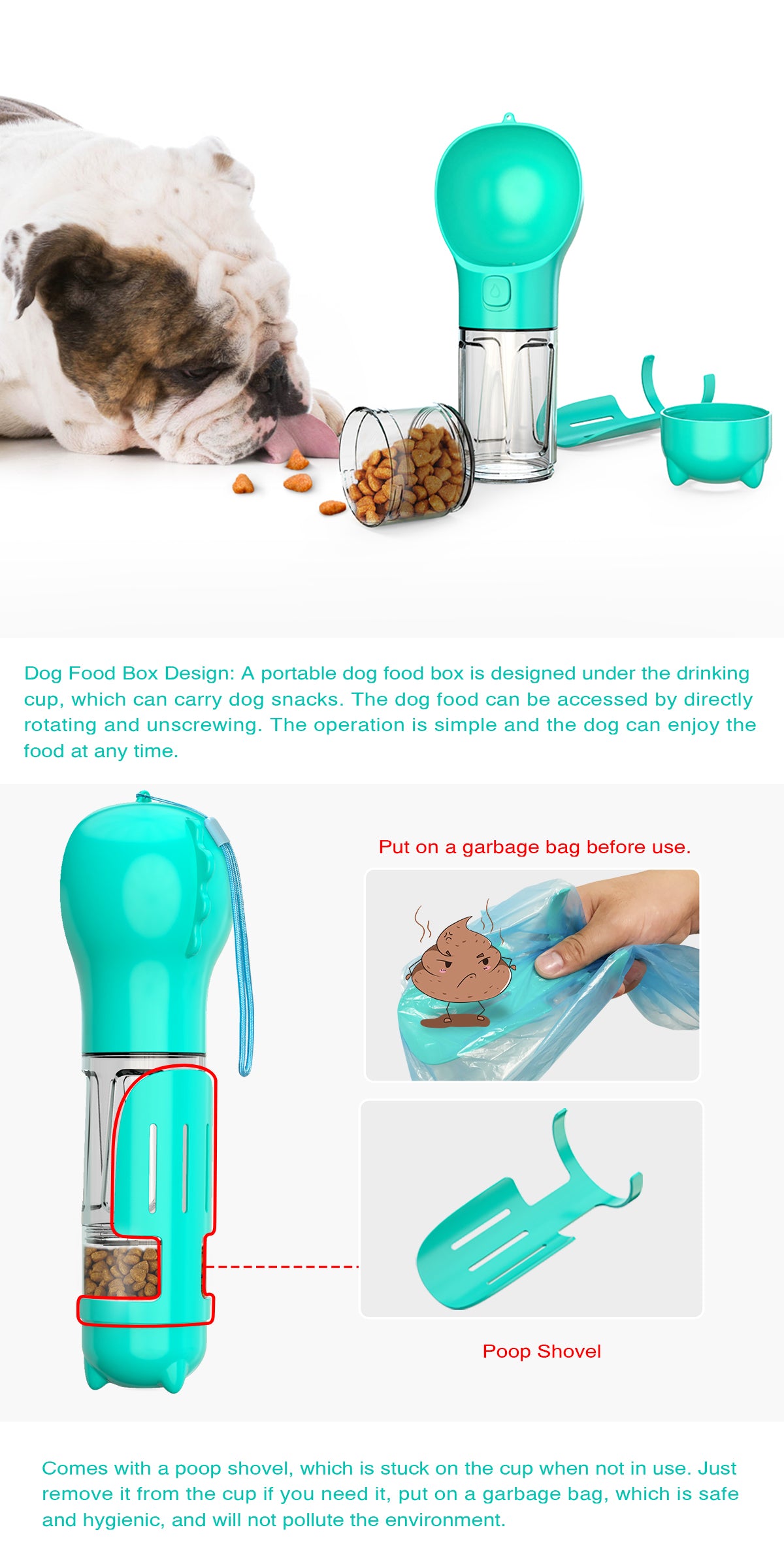 portable dog water bottle description text poop garbage bag