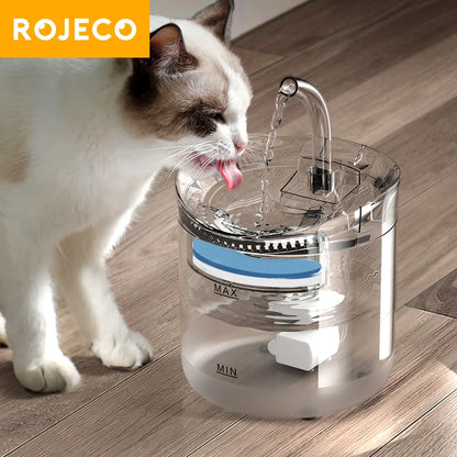 ROJECO 2L Automatic Cat Water Fountain with Sensor (Transparent) - Wags & Whiskers