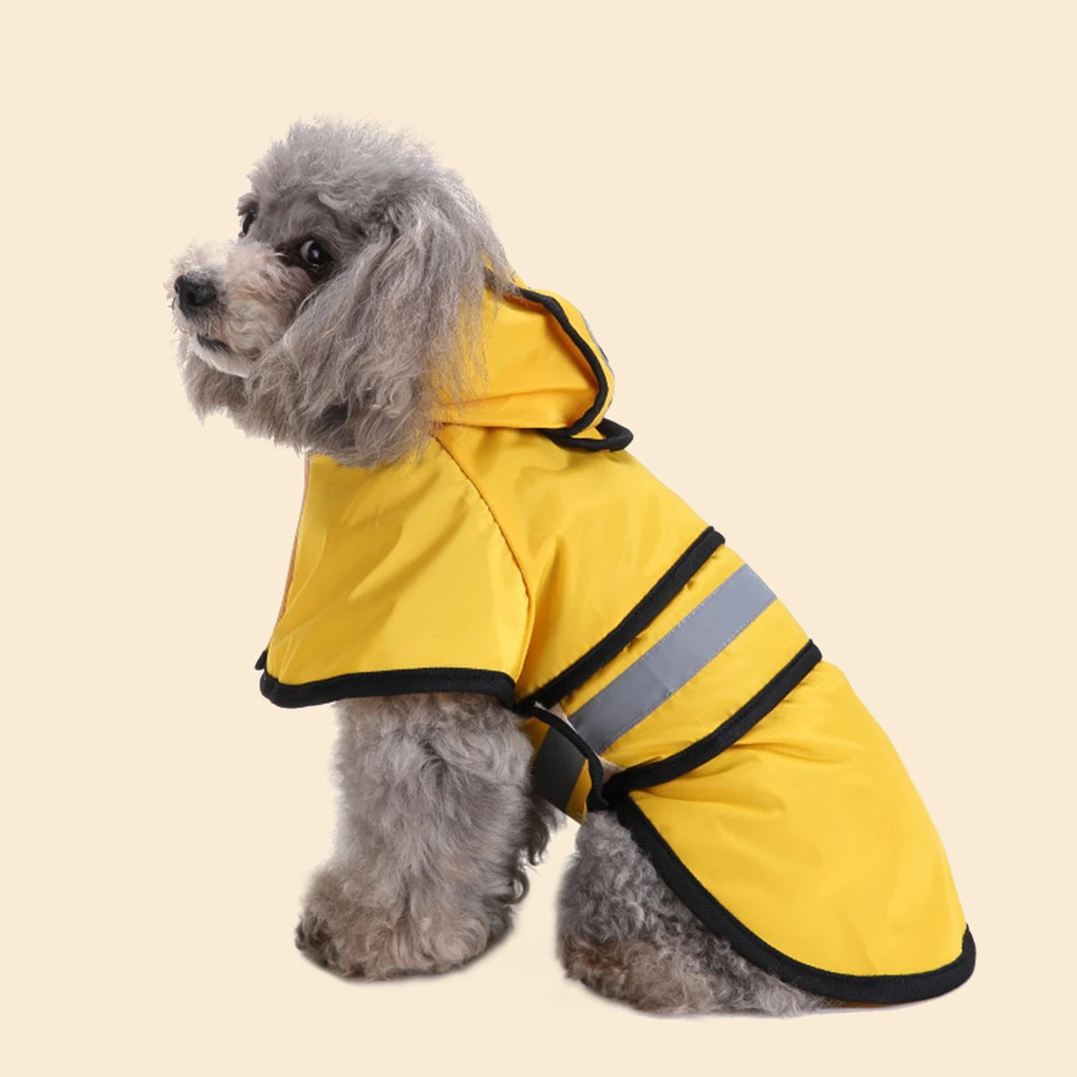 dog rain coat yellow with stripe side left