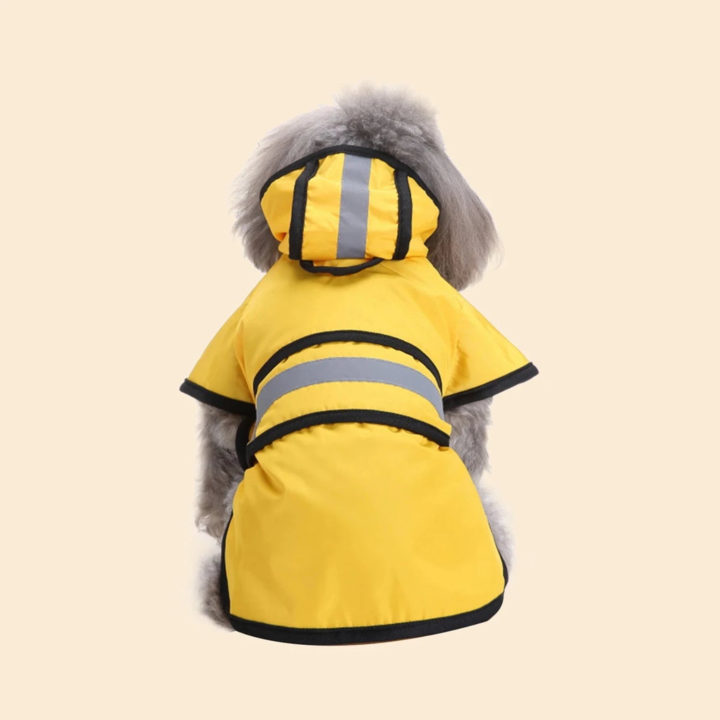 dog rain coat yellow with stripe back with hood