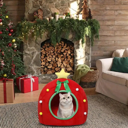 Christmas Pet Gift Cat Bed Cat Caves Variety 1 with cat