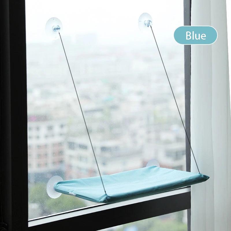 cat window hammock blue